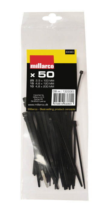 Kabelstrips i assorterte størrelser - 50 stk.